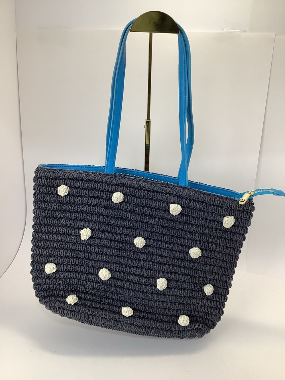 Talbots Raffia Woven Polka Dot‎ Tote Bag